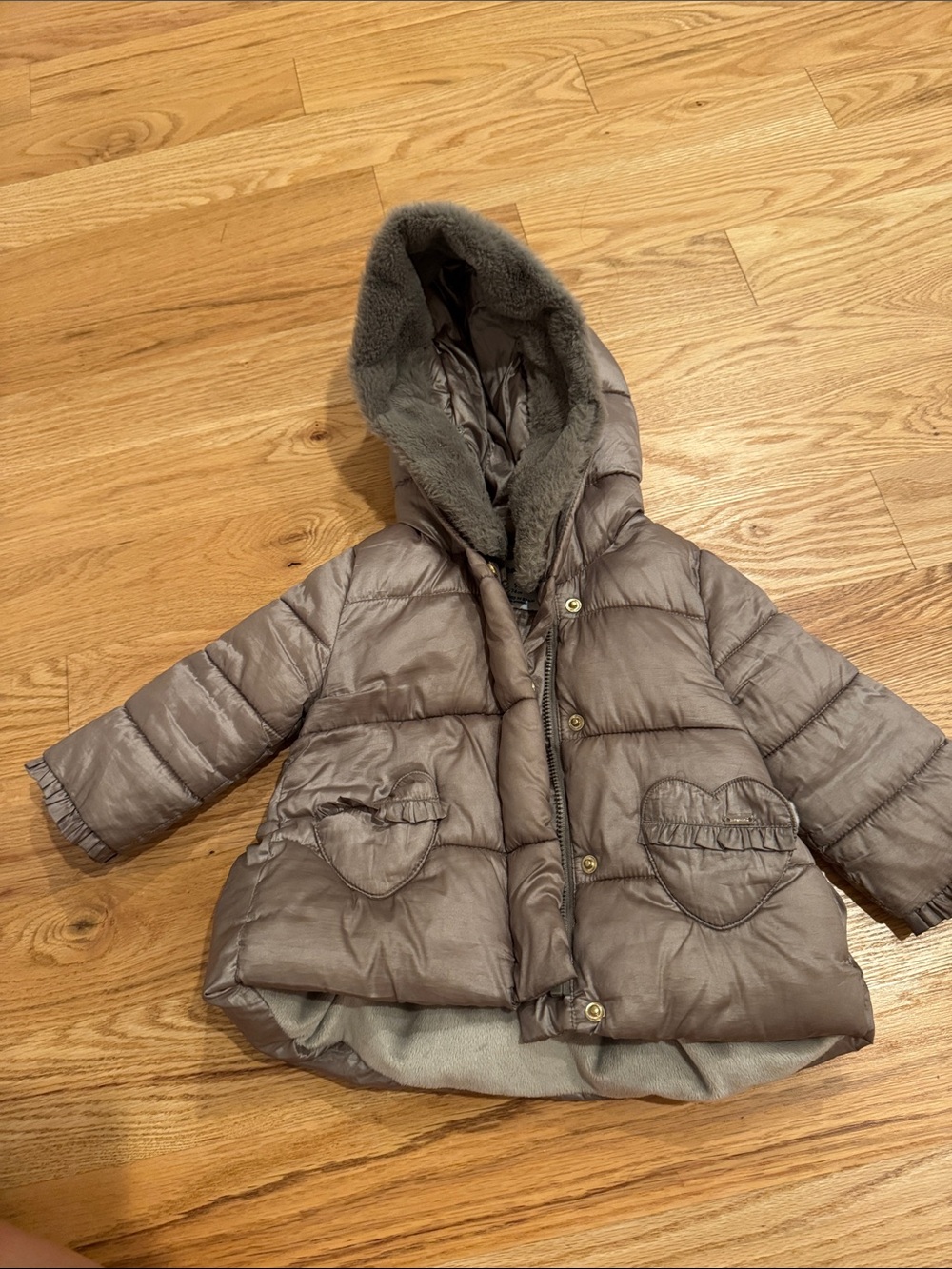 Mayoral Girls' Hooded Puffer Jacket in Taupe Gray